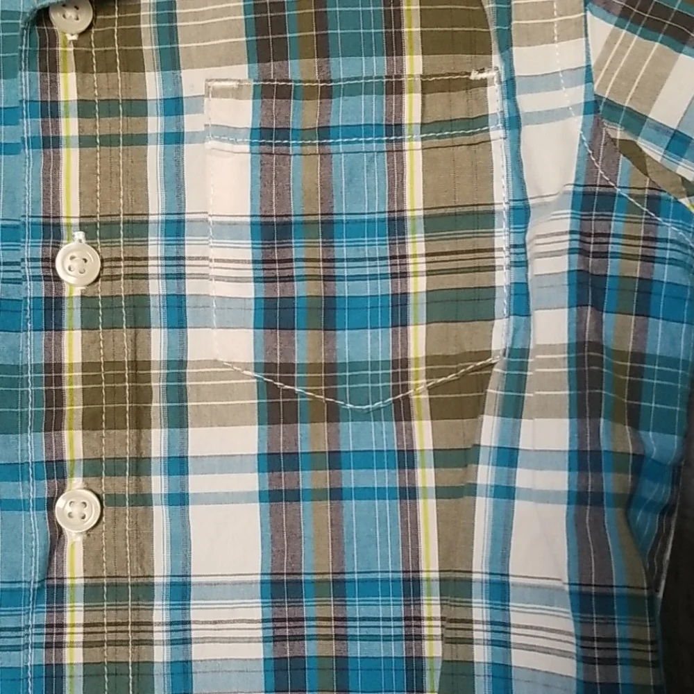 Gymboree green plaid button down short sleeve XS 4